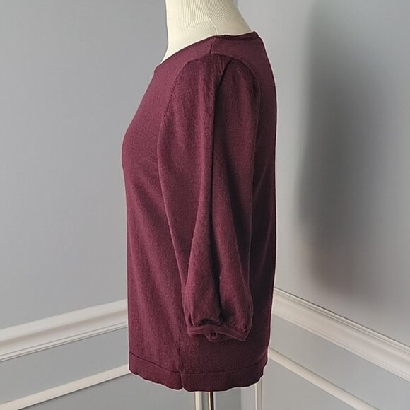 TALBOTS Burgundy Pure Merino Wool Three Quarter Slit Sleeve Boatneck Sweater L - Picture 2 of 9